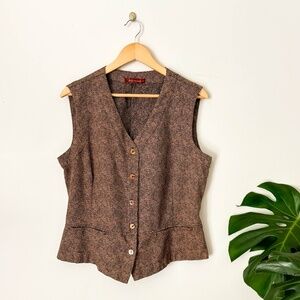 CUT LOOSE Brown Black Chevron Waist Coat Vest Button Front / Tie Back Size Large